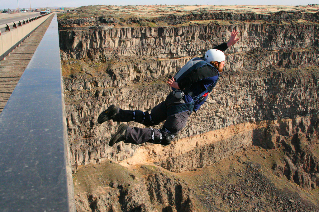 BASE jumping off Perrine Bridge